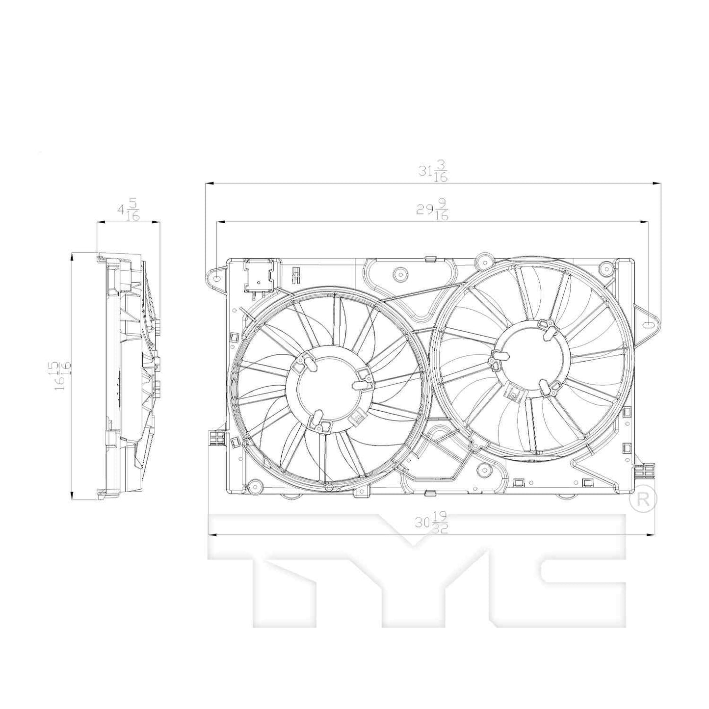 TYC Dual Radiator and Condenser Fan Assembly 622790