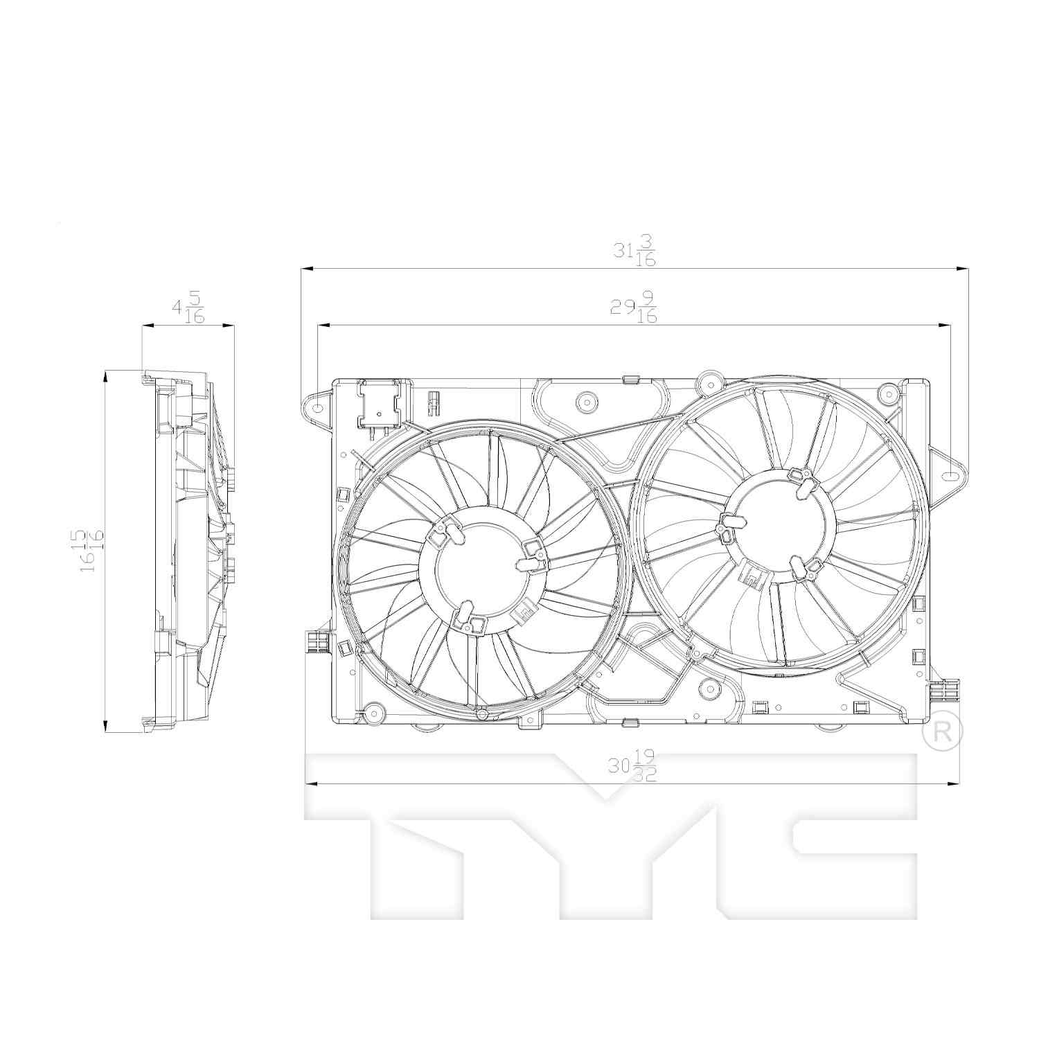TYC Dual Radiator and Condenser Fan Assembly 622790