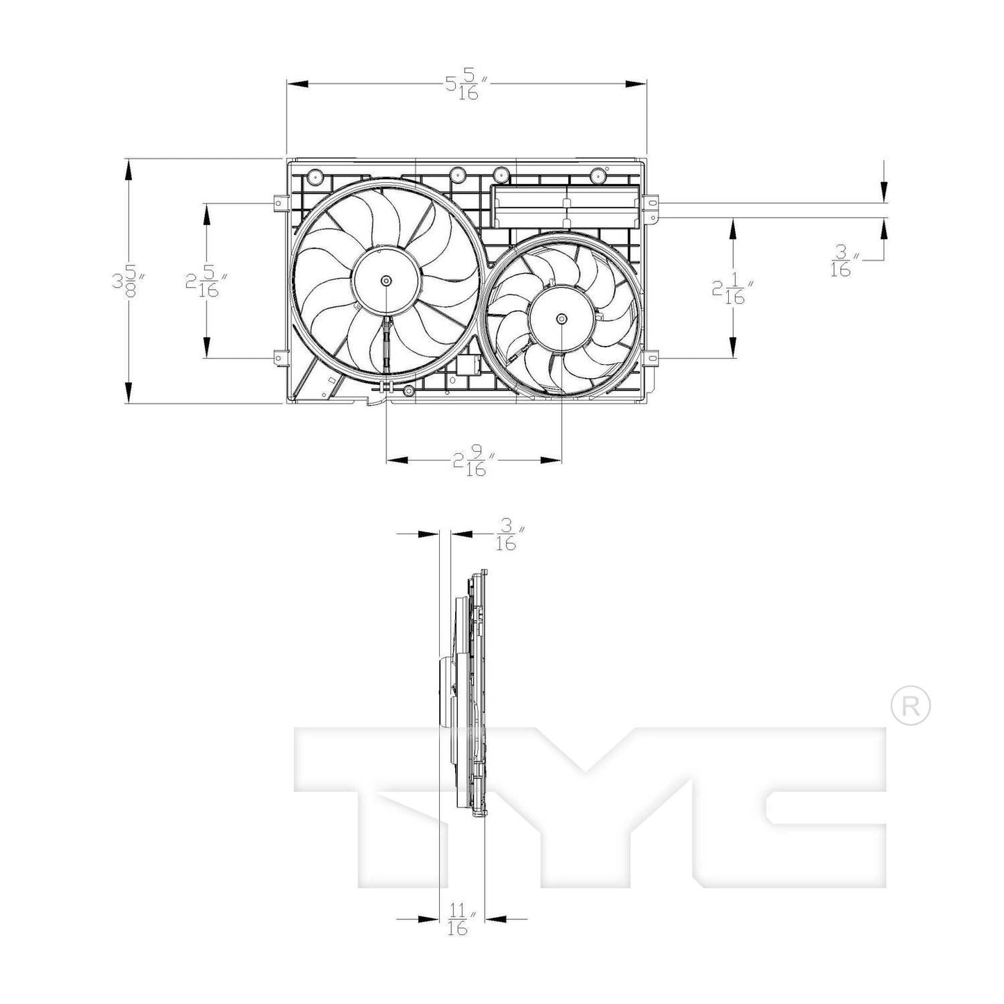 TYC Dual Radiator and Condenser Fan Assembly 622820