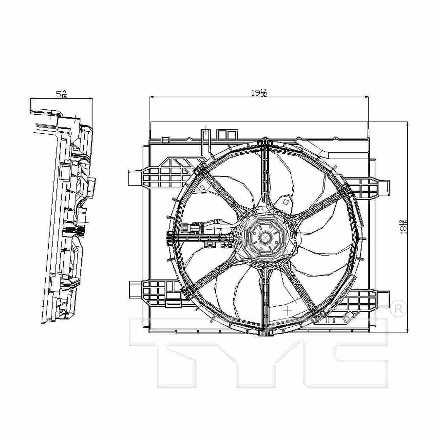 TYC Dual Radiator and Condenser Fan Assembly
