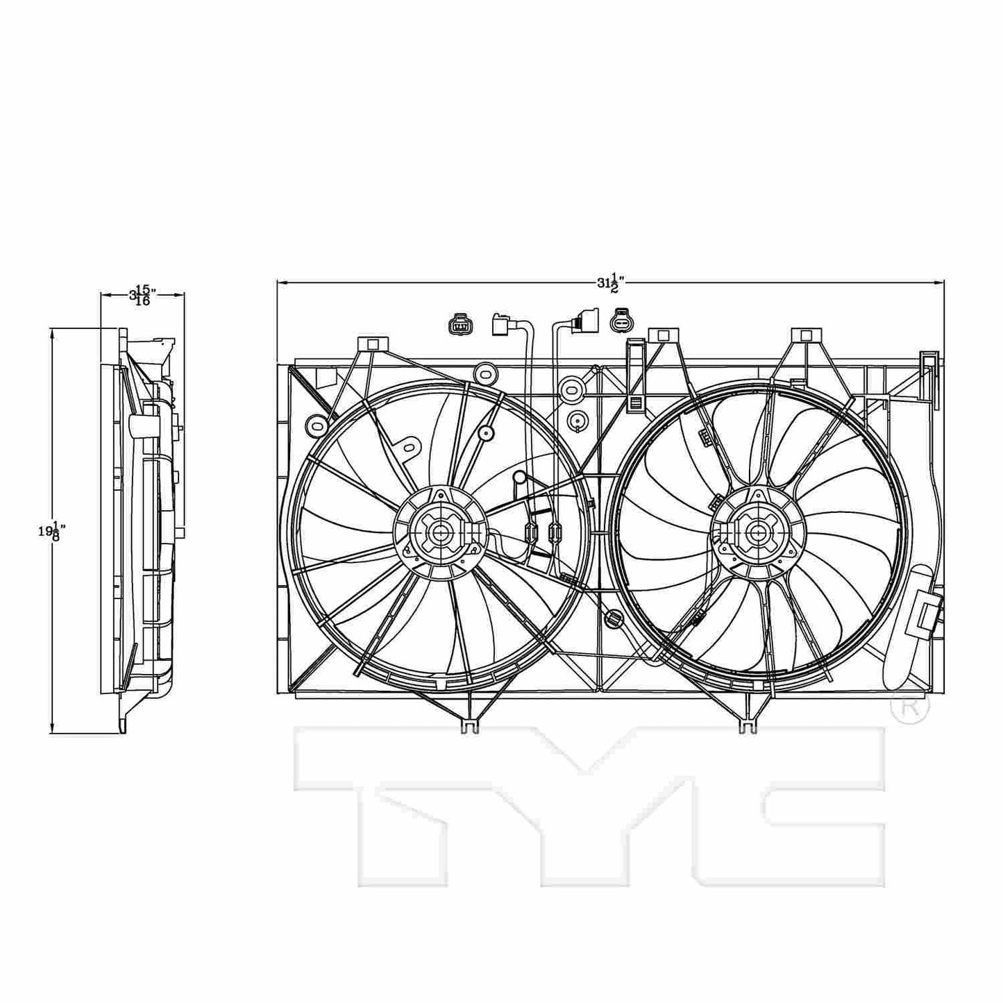 TYC Dual Radiator and Condenser Fan Assembly 622950