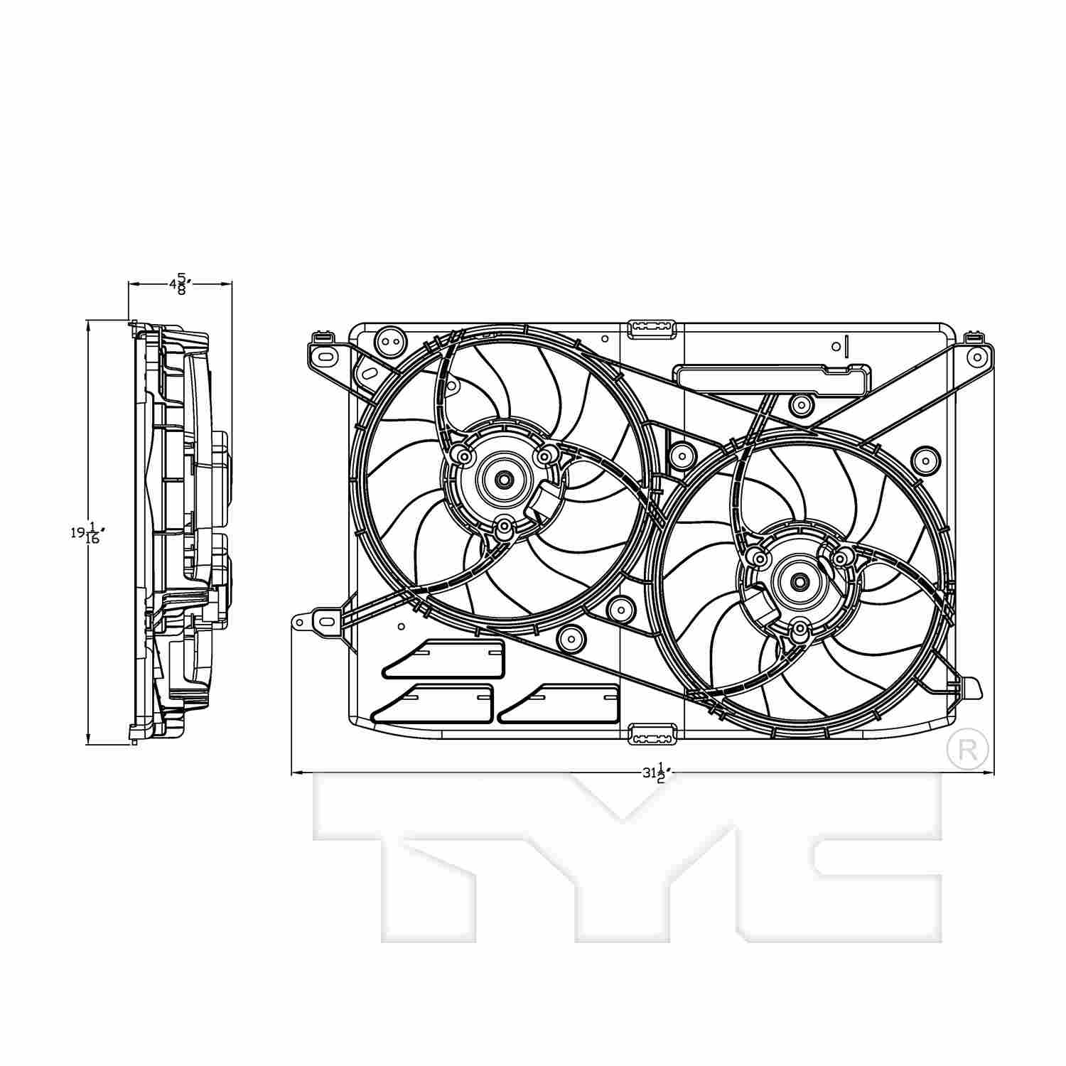 TYC Dual Radiator and Condenser Fan Assembly 623000