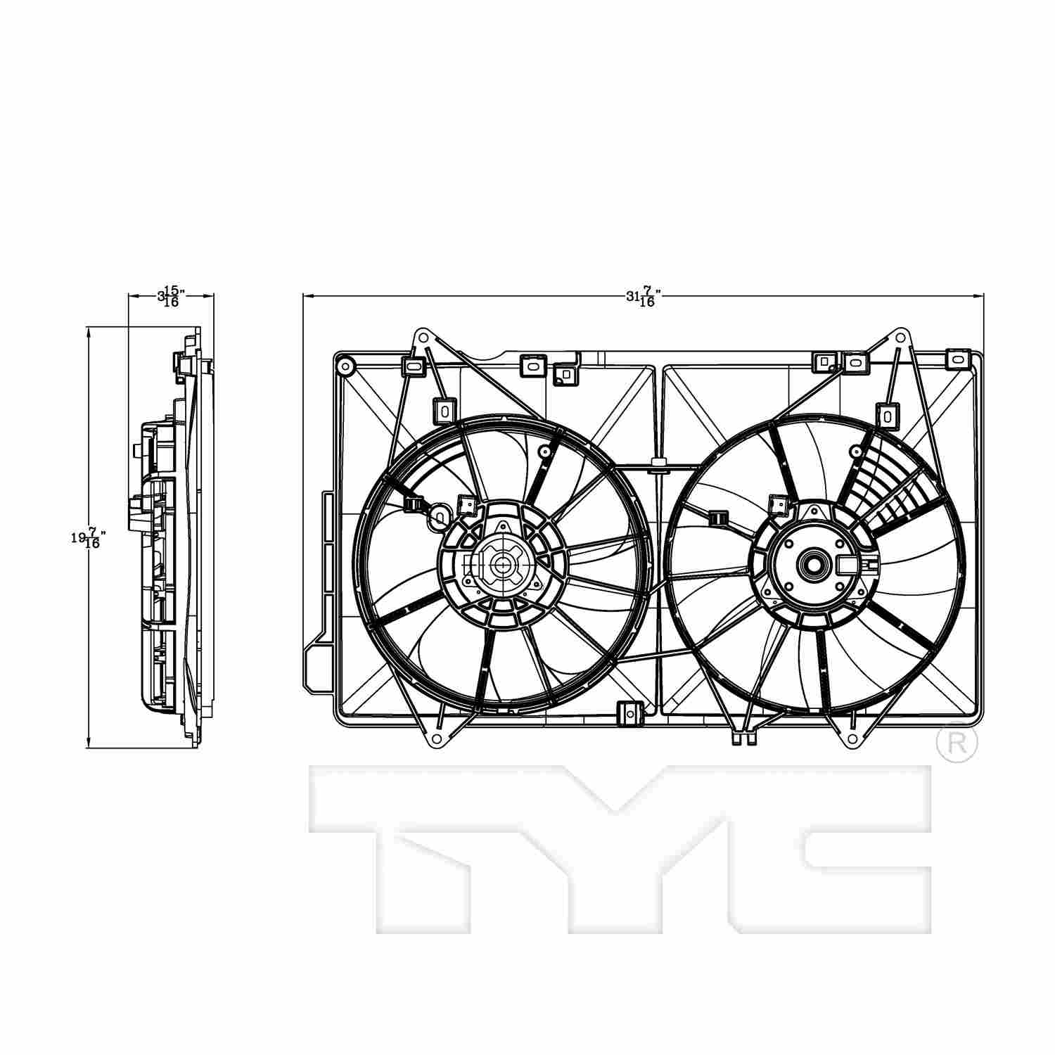 TYC Dual Radiator and Condenser Fan Assembly 623010