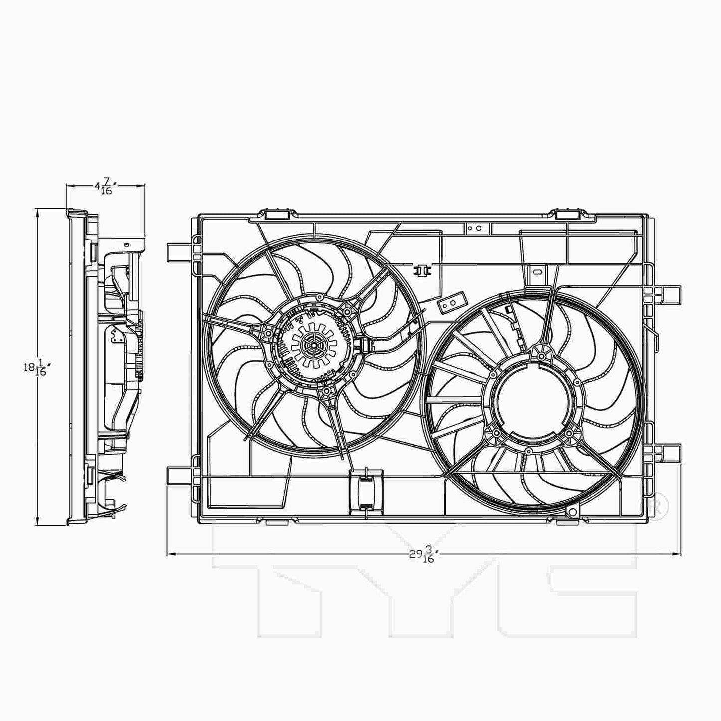 TYC Dual Radiator and Condenser Fan Assembly 623030