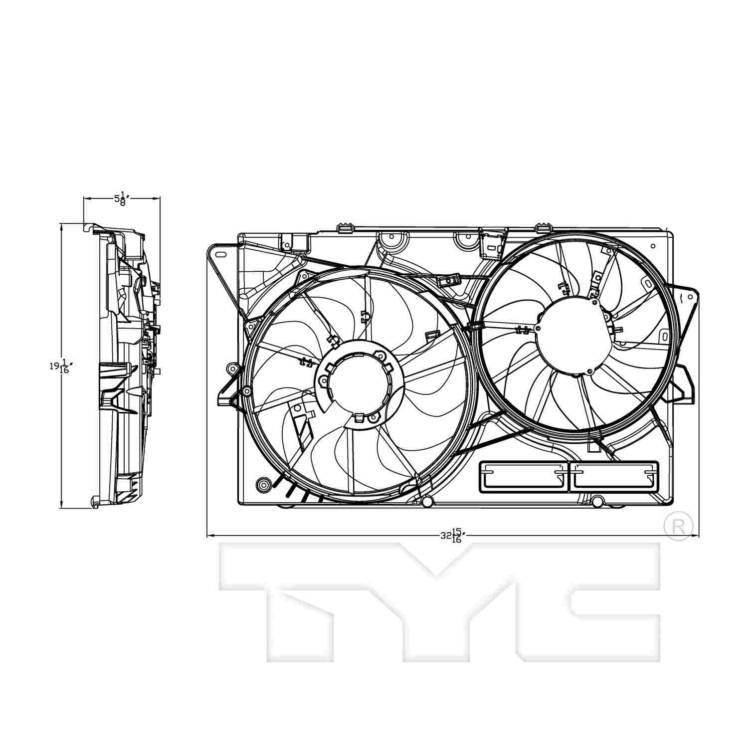 TYC Dual Radiator and Condenser Fan Assembly 623040