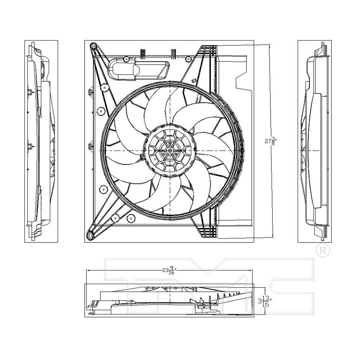 TYC Dual Radiator and Condenser Fan Assembly 623120