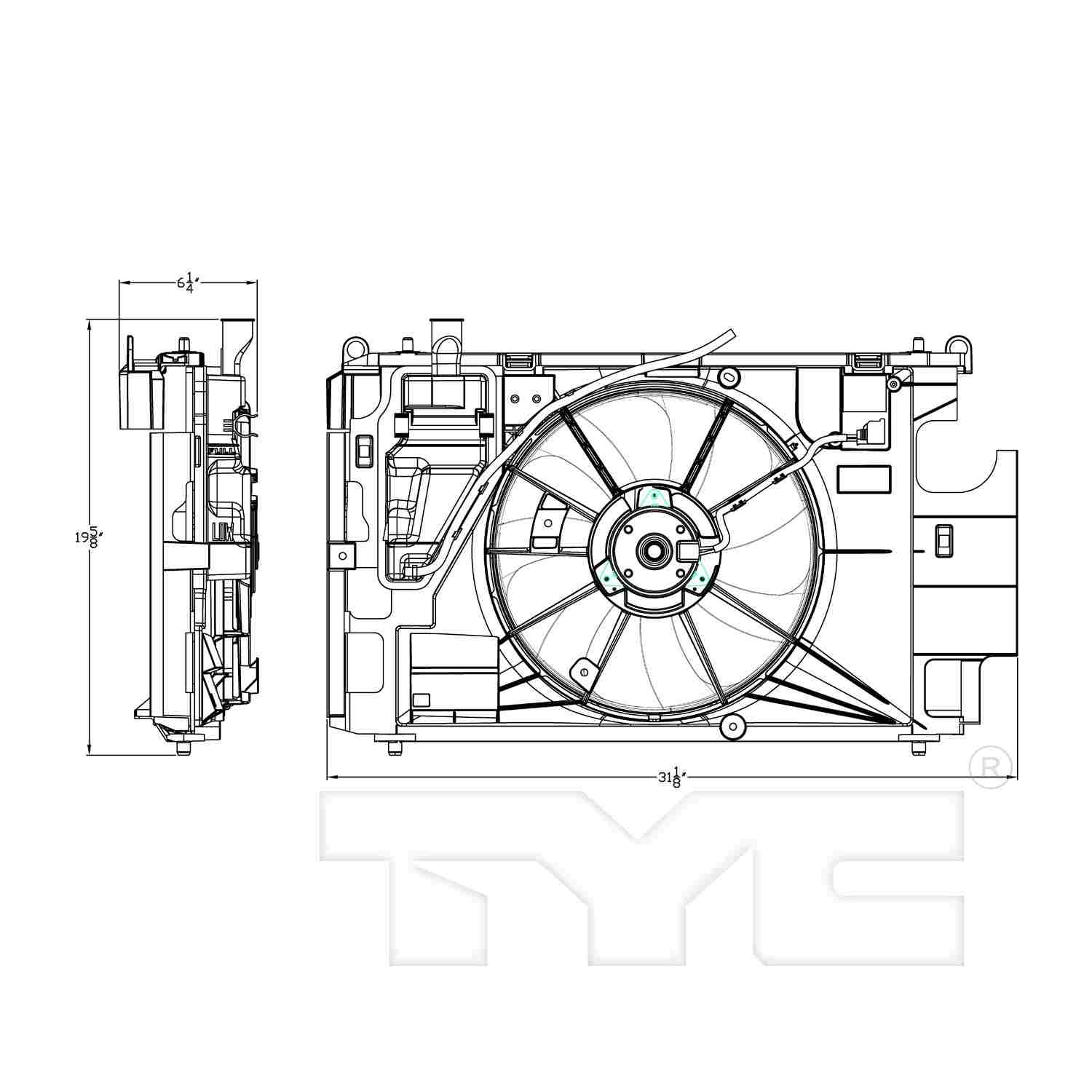 TYC Dual Radiator and Condenser Fan Assembly 623150