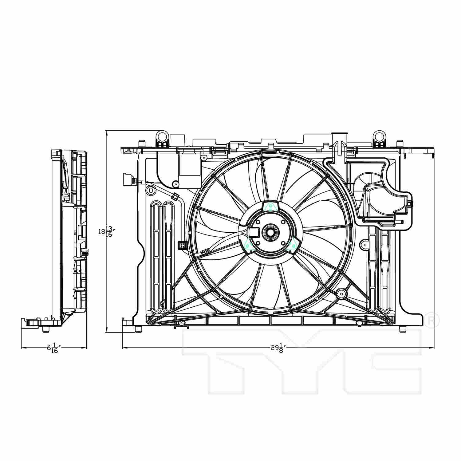 TYC Dual Radiator and Condenser Fan Assembly 623160
