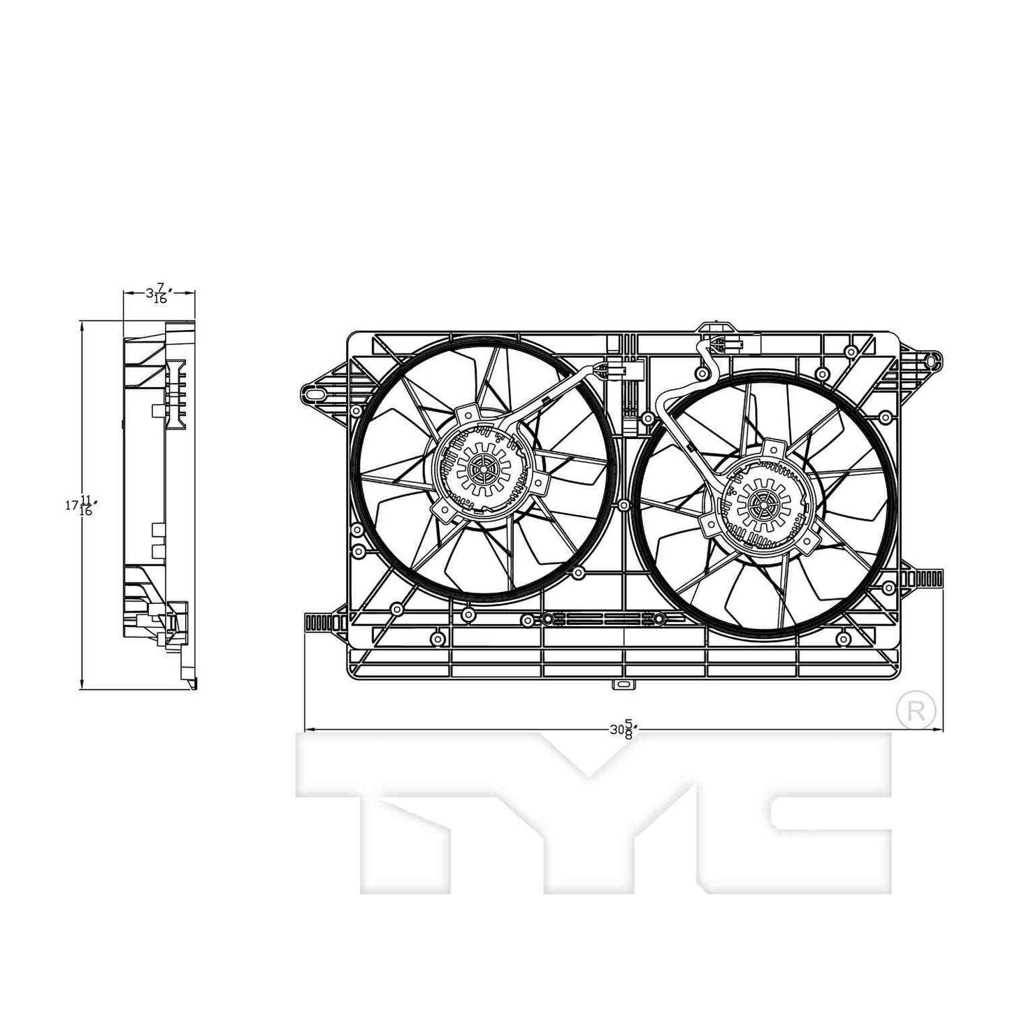 TYC Dual Radiator and Condenser Fan Assembly 623170
