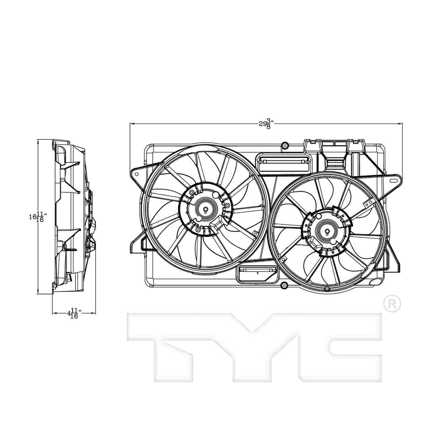 TYC Dual Radiator and Condenser Fan Assembly 623310