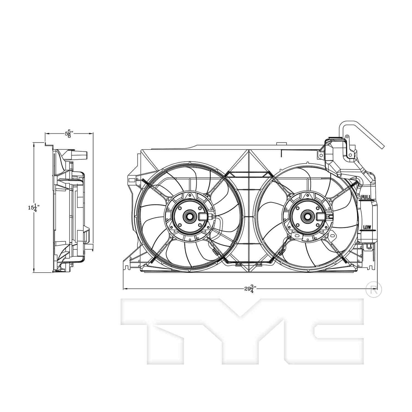TYC Dual Radiator and Condenser Fan Assembly 623370