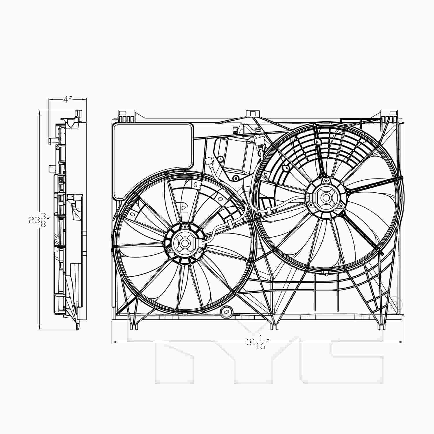 TYC Dual Radiator and Condenser Fan Assembly 623380