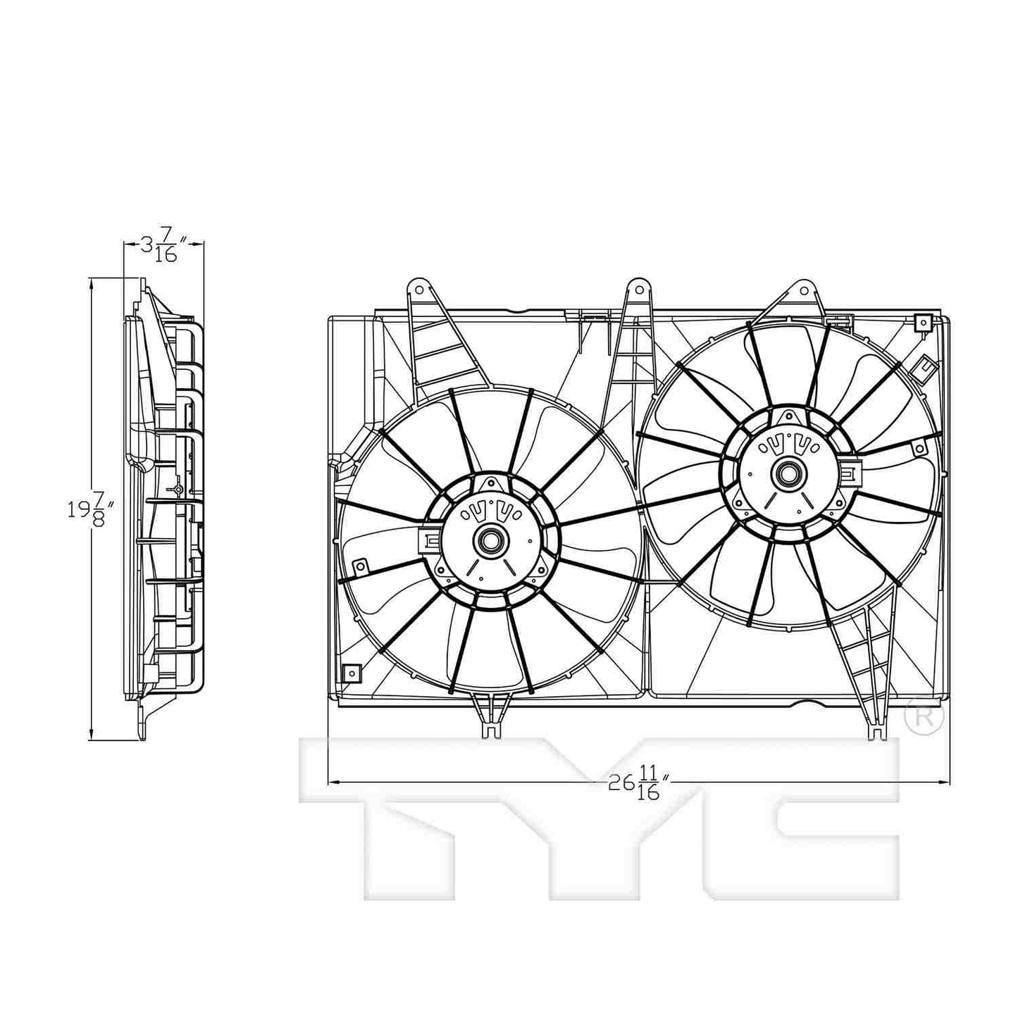TYC Dual Radiator and Condenser Fan Assembly 623390