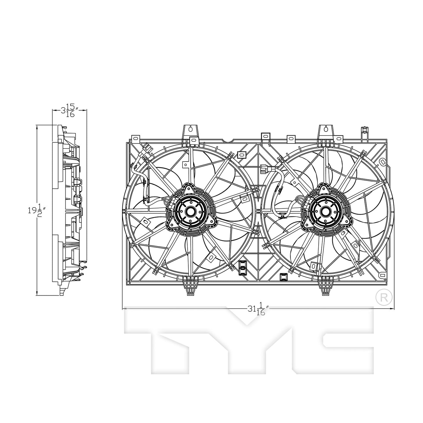 TYC Dual Radiator and Condenser Fan Assembly 623400