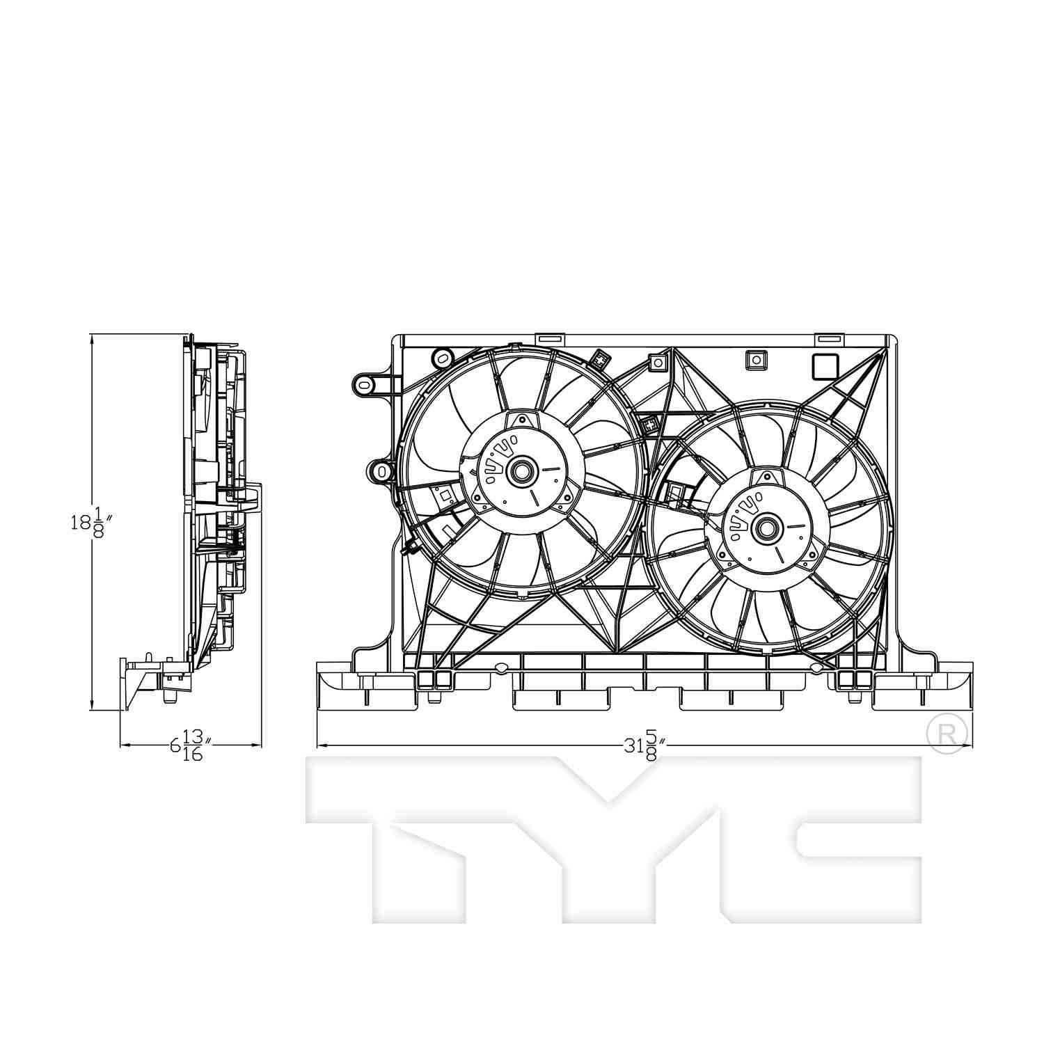 TYC Dual Radiator and Condenser Fan Assembly 623440