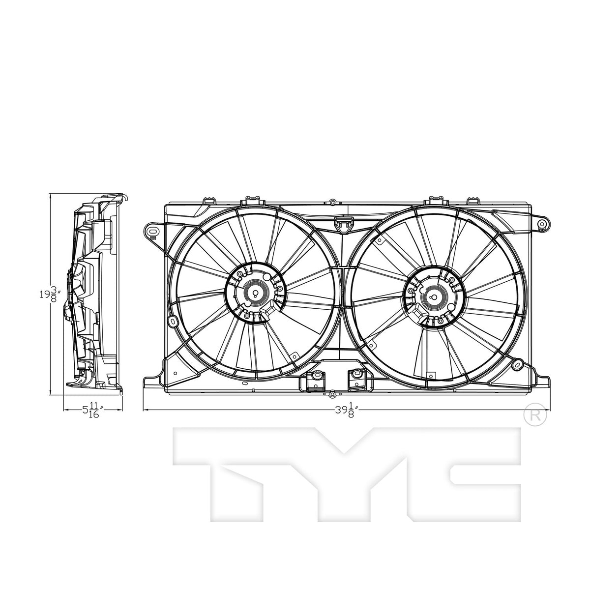 TYC Dual Radiator and Condenser Fan Assembly 623450