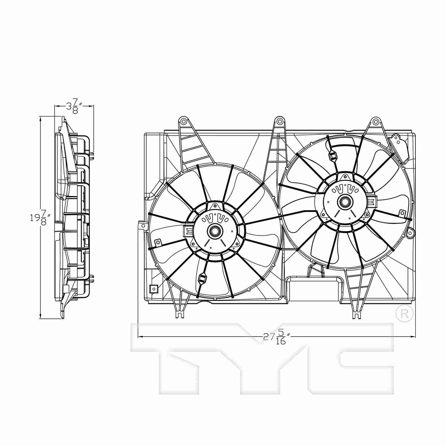 TYC Dual Radiator and Condenser Fan Assembly 623460