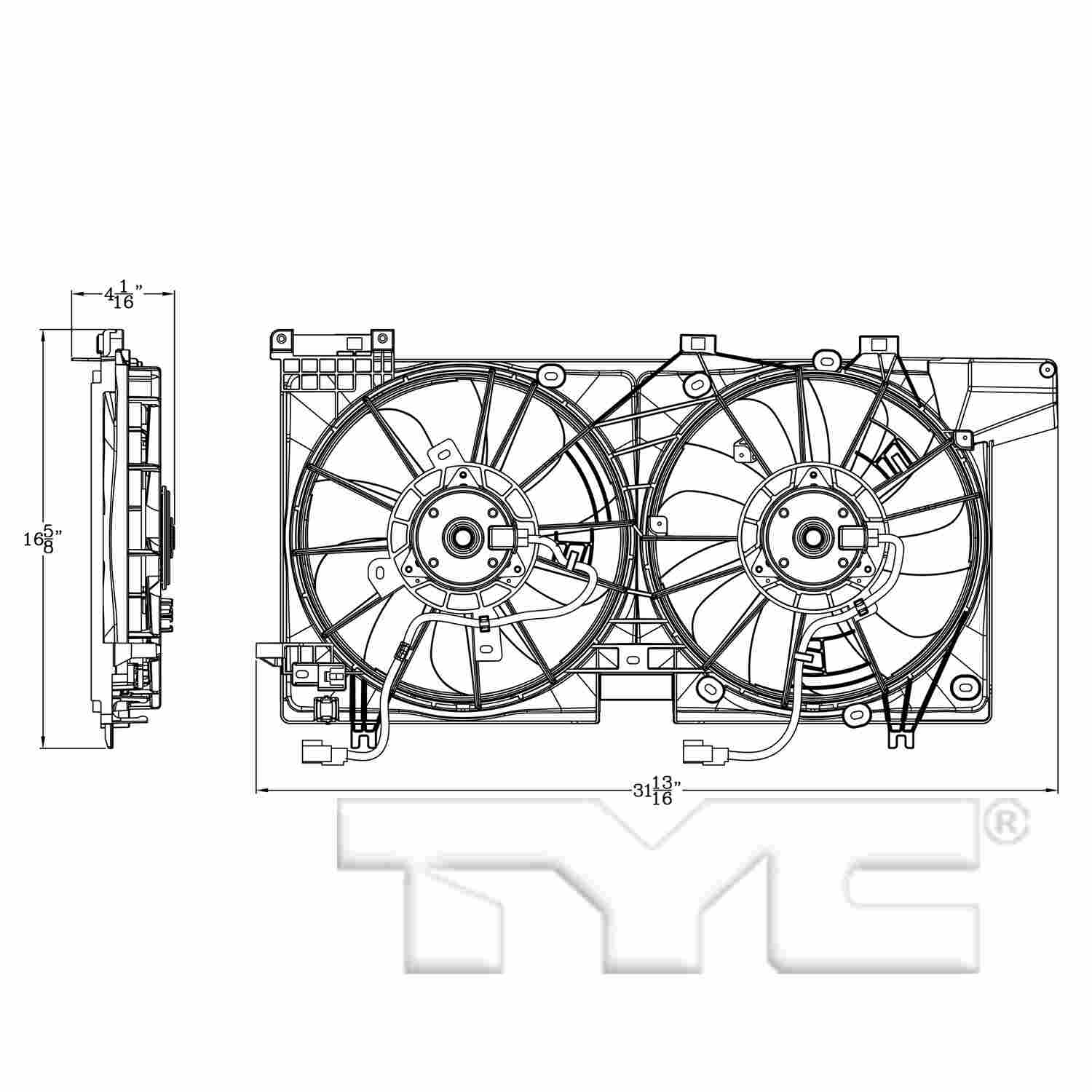 TYC Dual Radiator and Condenser Fan Assembly 623470