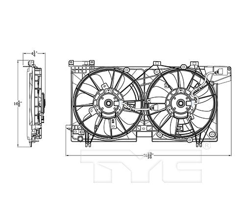 TYC Dual Radiator and Condenser Fan Assembly 623480
