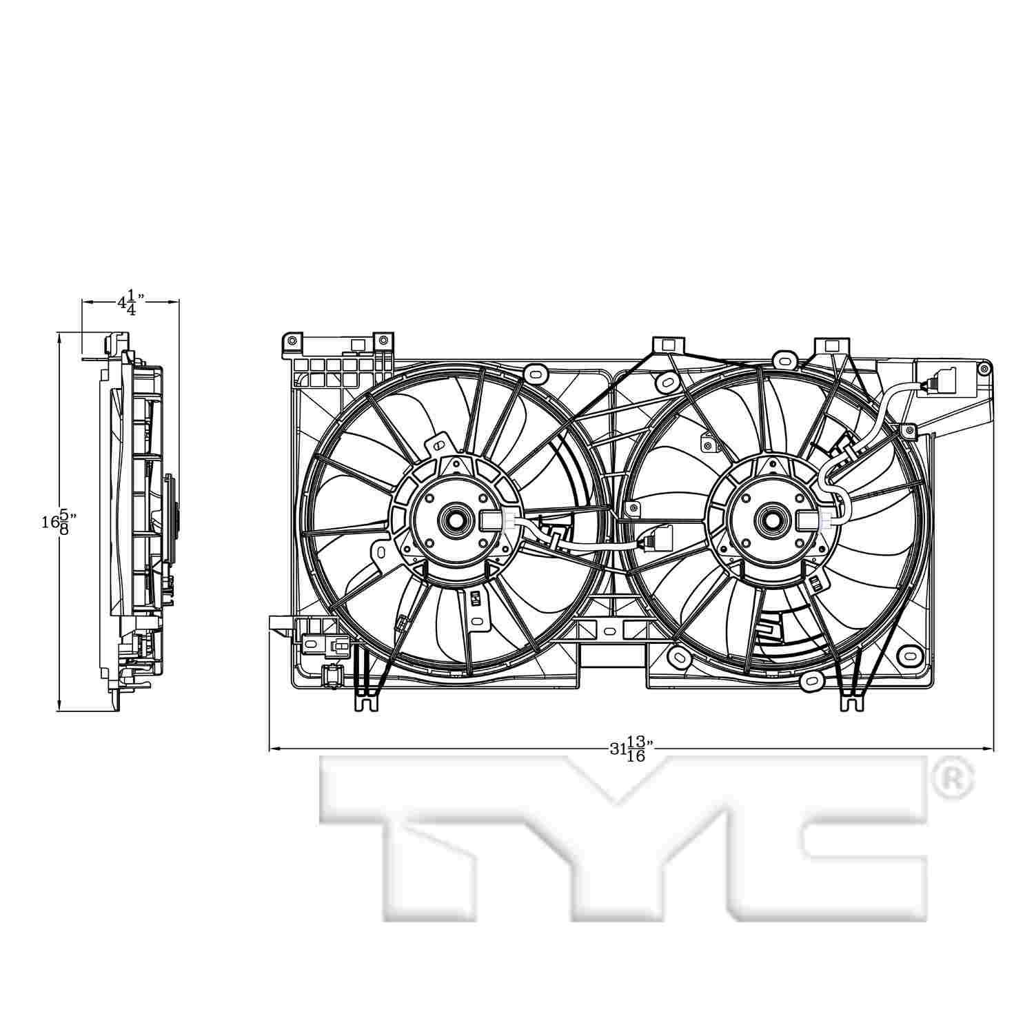 TYC Dual Radiator and Condenser Fan Assembly 623480