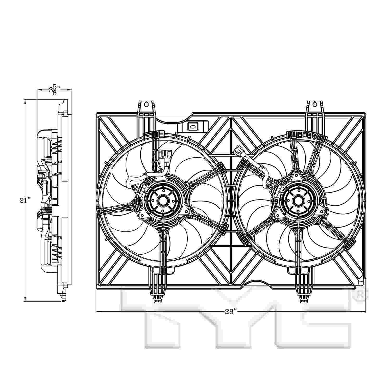TYC Dual Radiator and Condenser Fan Assembly