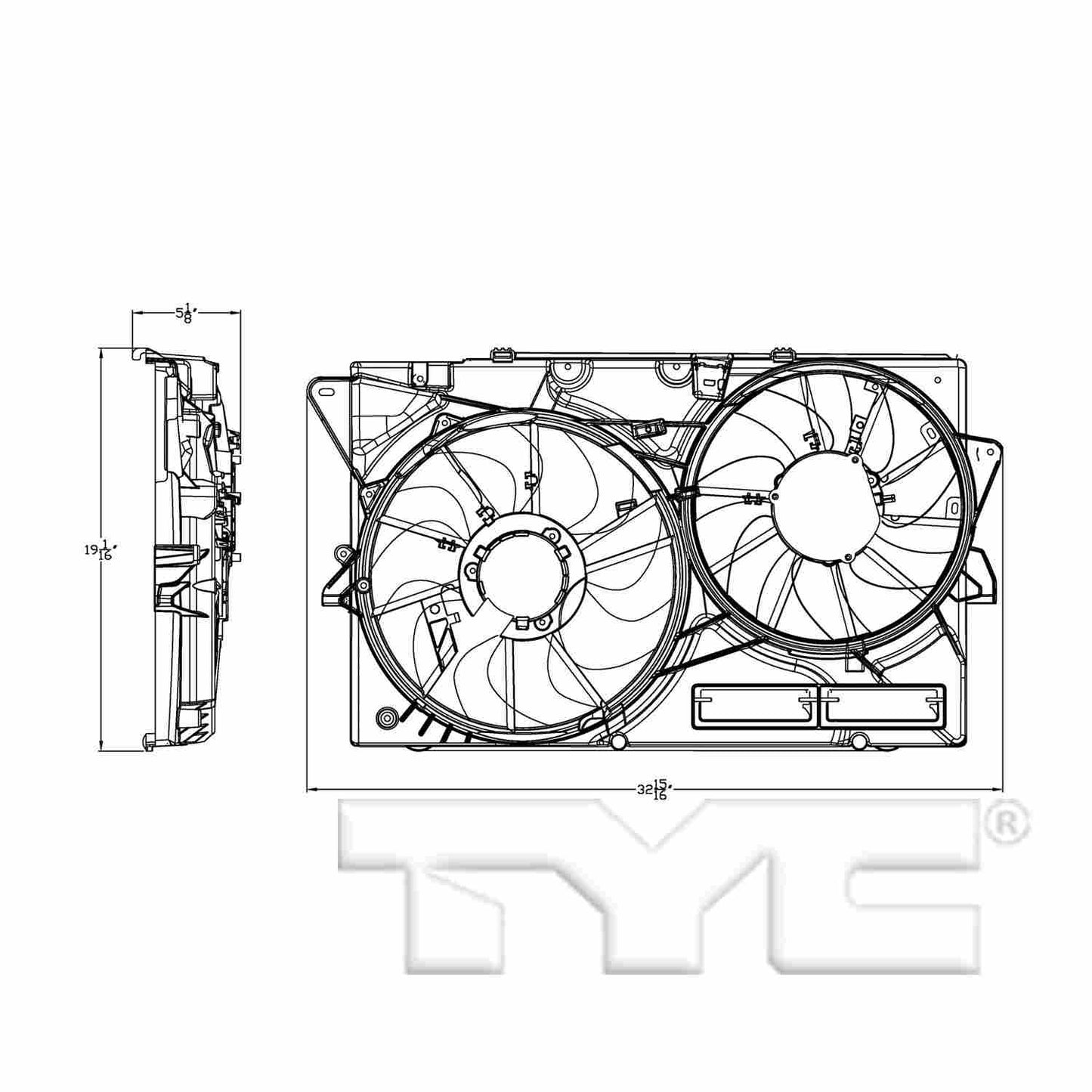TYC Dual Radiator and Condenser Fan Assembly 623500