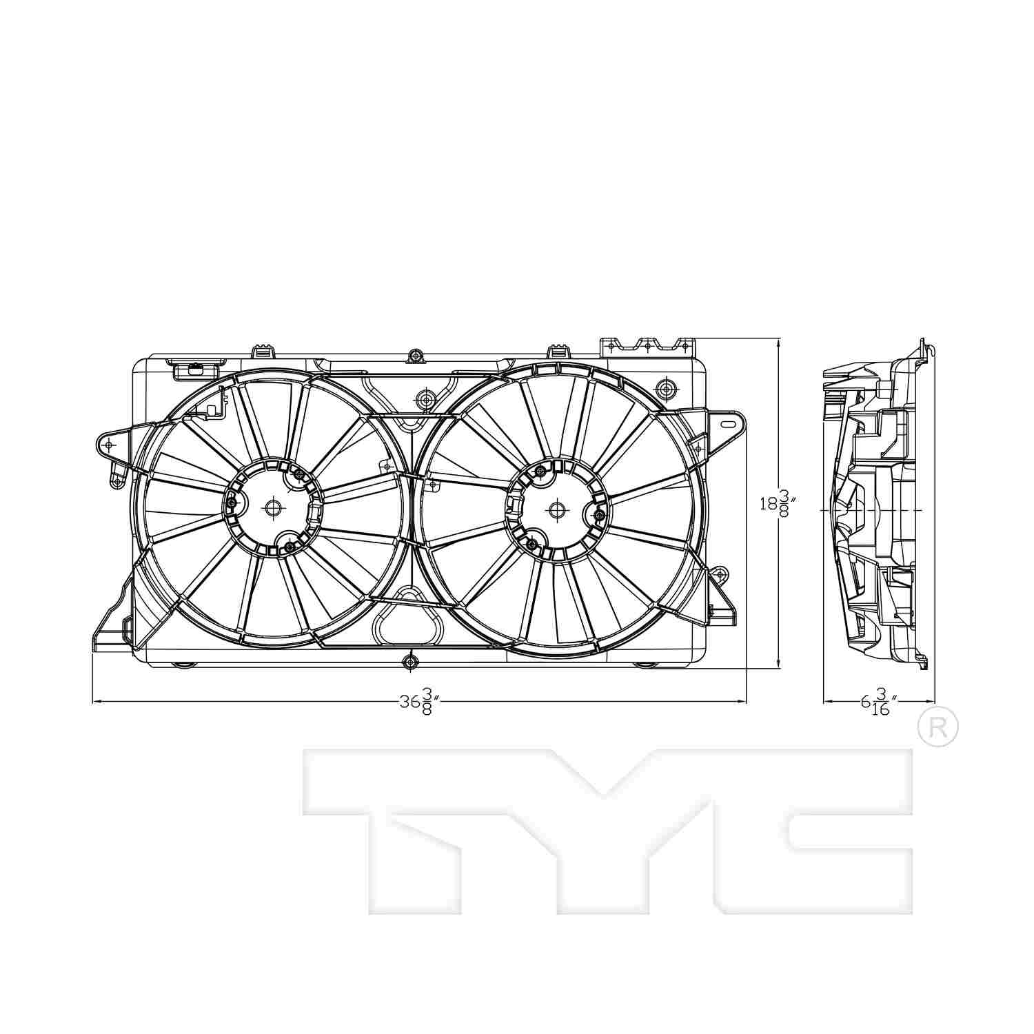 TYC Dual Radiator and Condenser Fan Assembly 623620