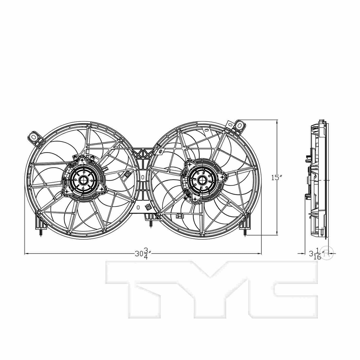 TYC Dual Radiator and Condenser Fan Assembly 623630