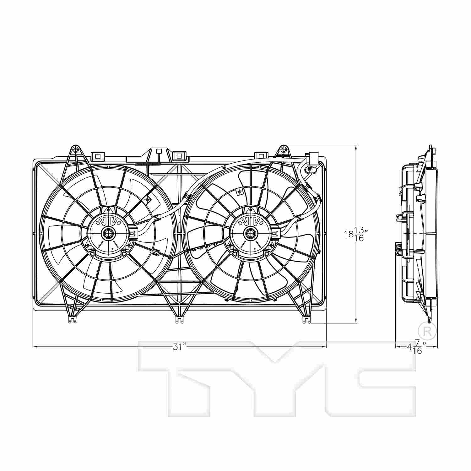 TYC Dual Radiator and Condenser Fan Assembly 623660