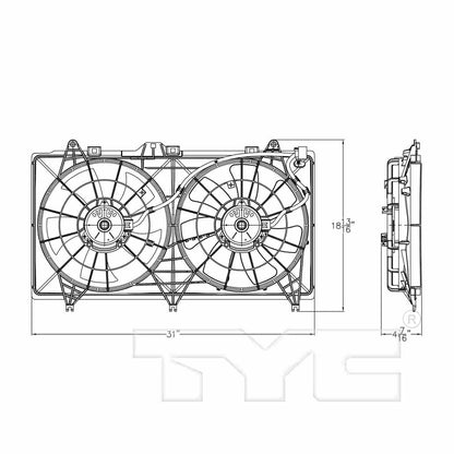 TYC Dual Radiator and Condenser Fan Assembly 623660