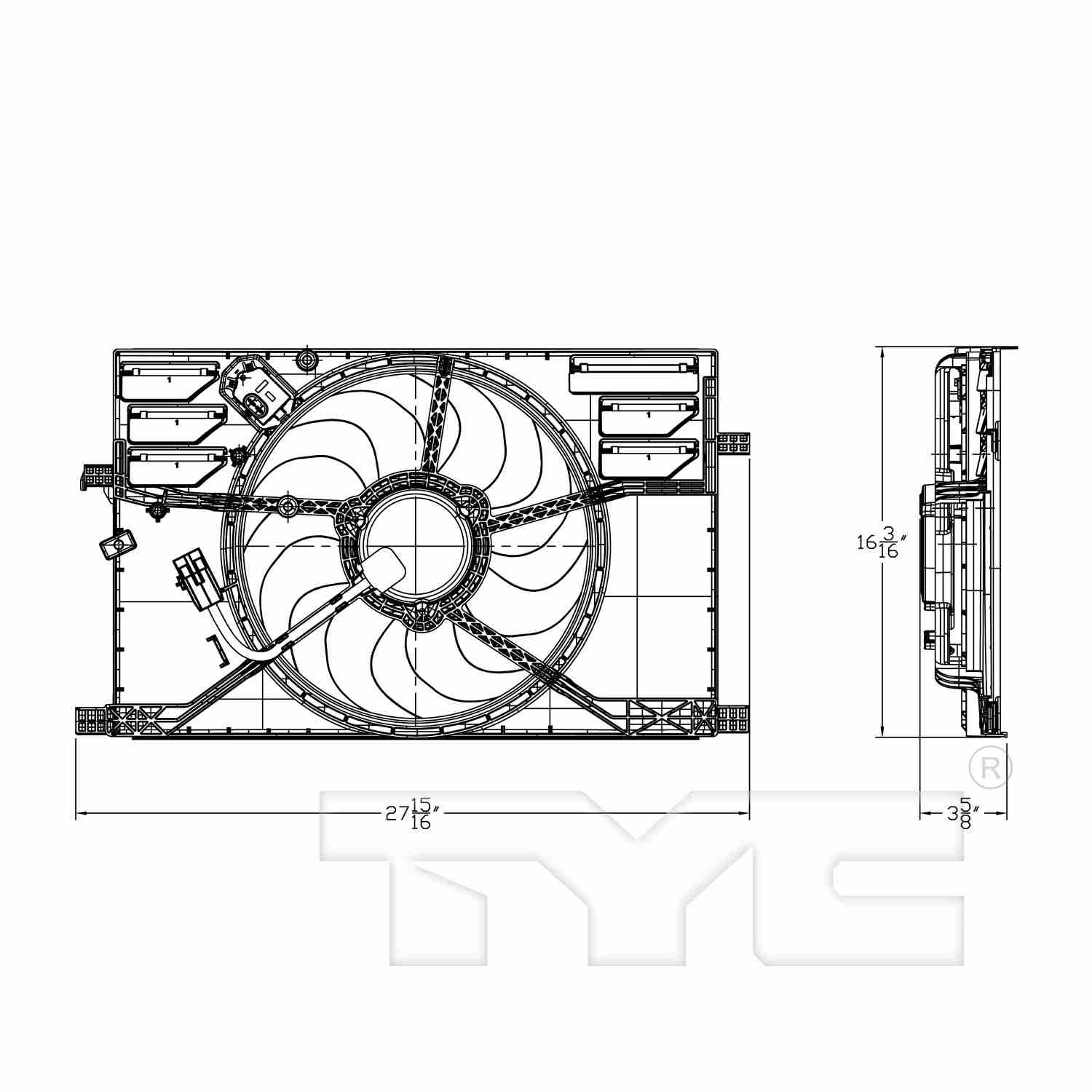 TYC Dual Radiator and Condenser Fan Assembly 623740