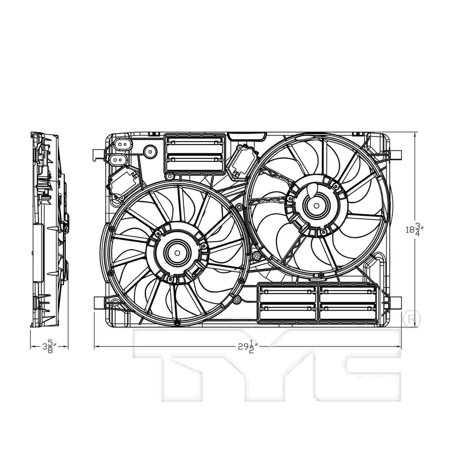 TYC Dual Radiator and Condenser Fan Assembly 623800
