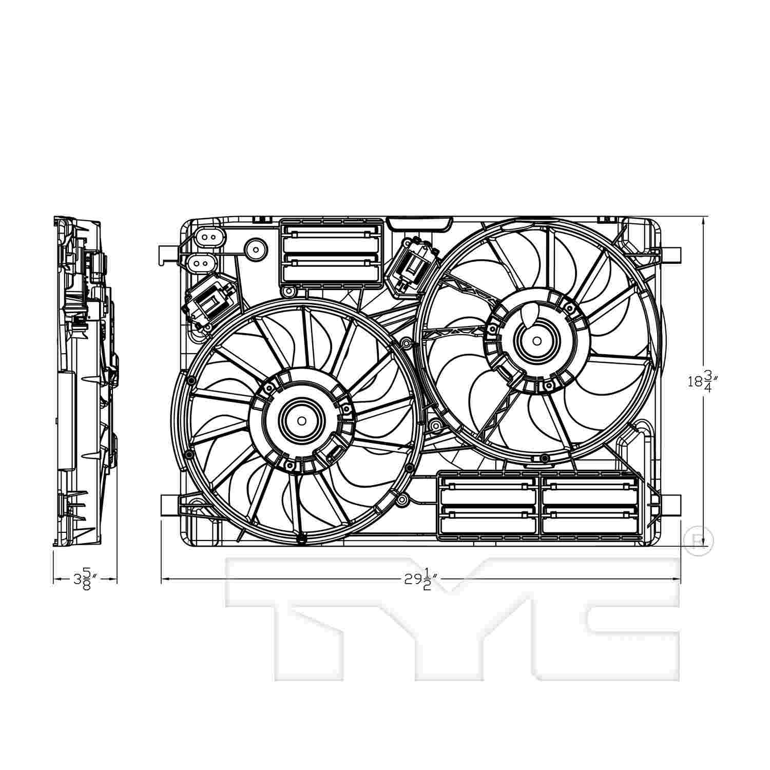 TYC Dual Radiator and Condenser Fan Assembly 623810