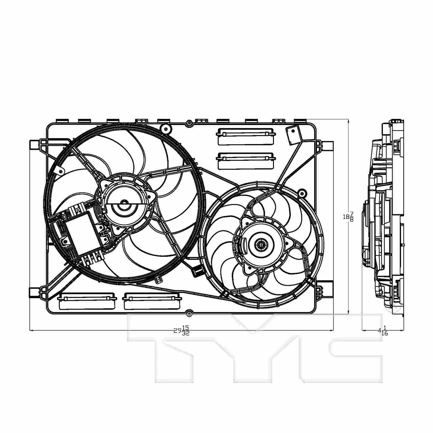 TYC Dual Radiator and Condenser Fan Assembly 623840