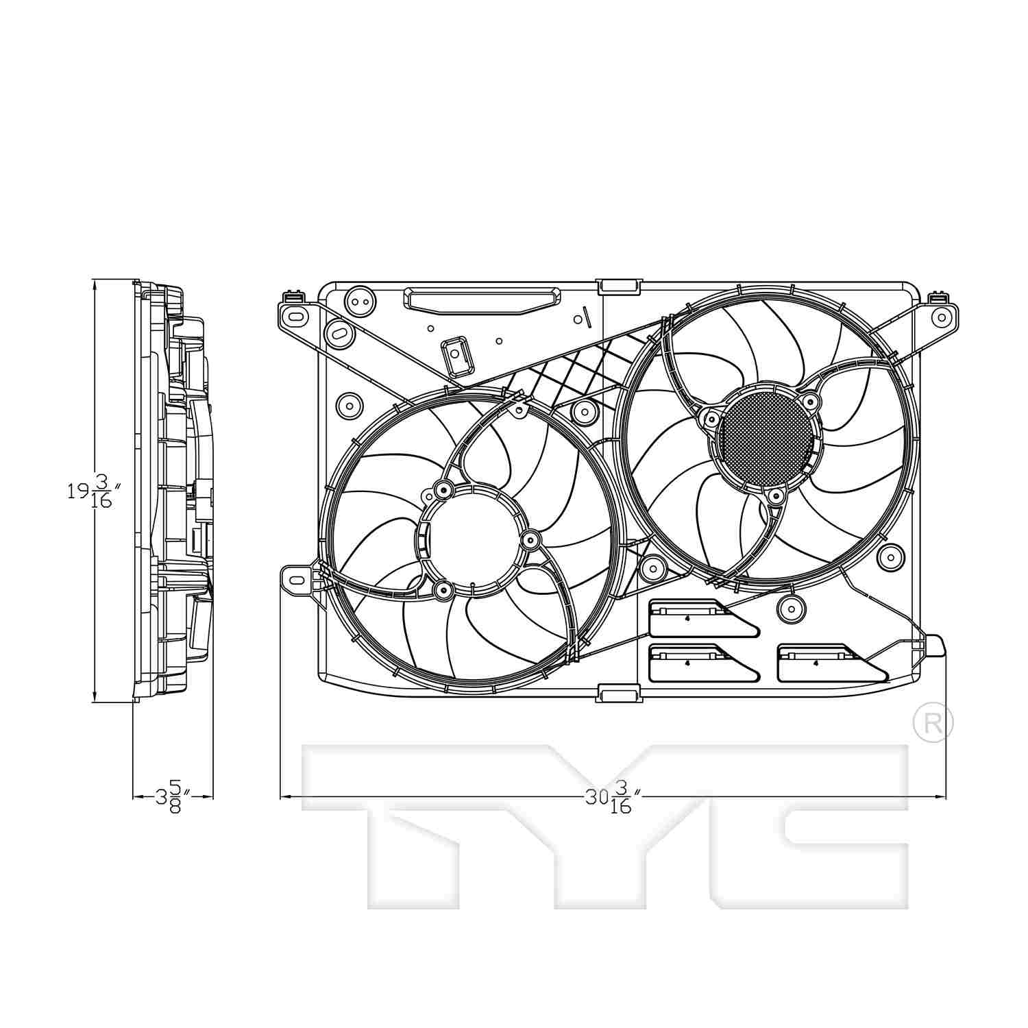 TYC Dual Radiator and Condenser Fan Assembly 623870