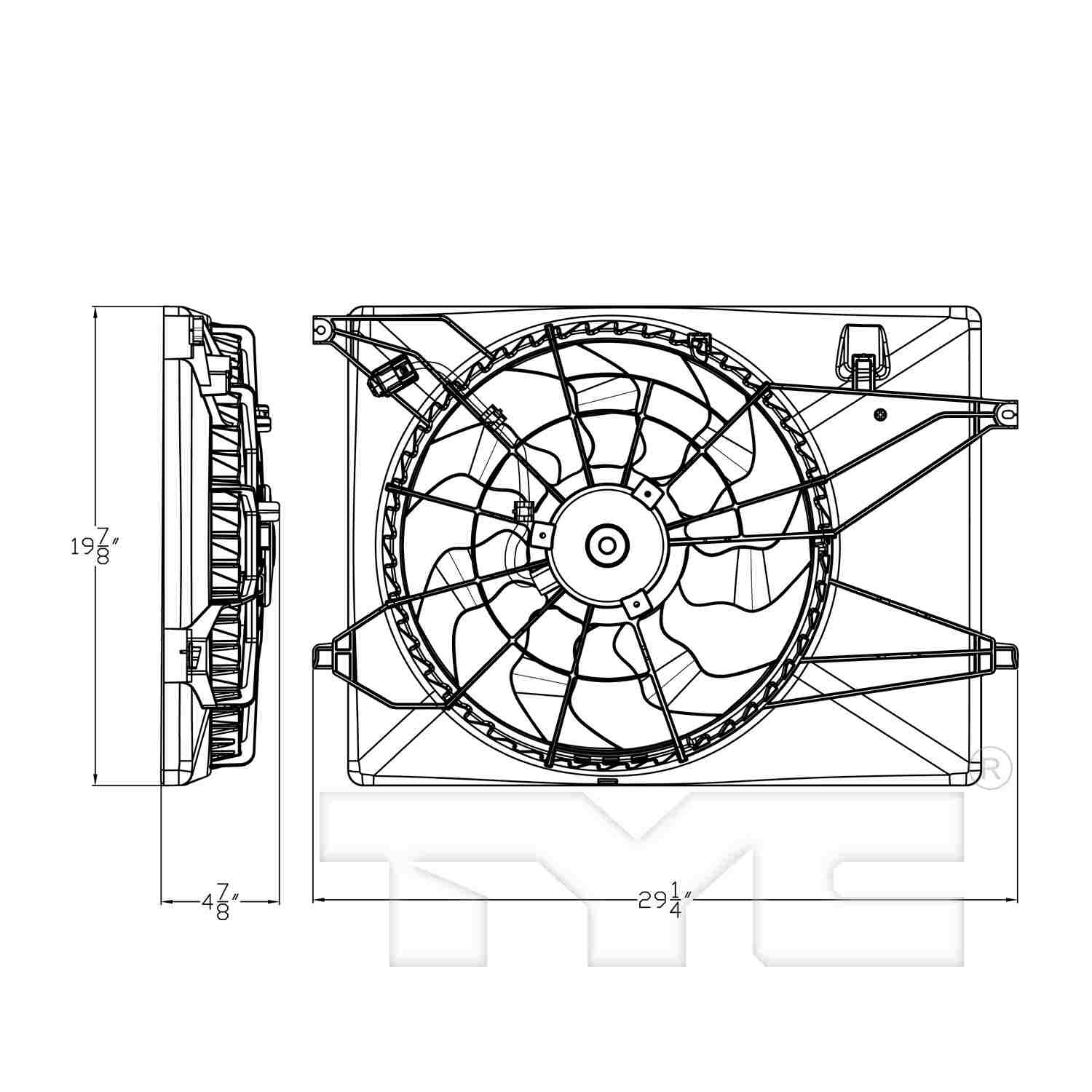 TYC Dual Radiator and Condenser Fan Assembly 623920