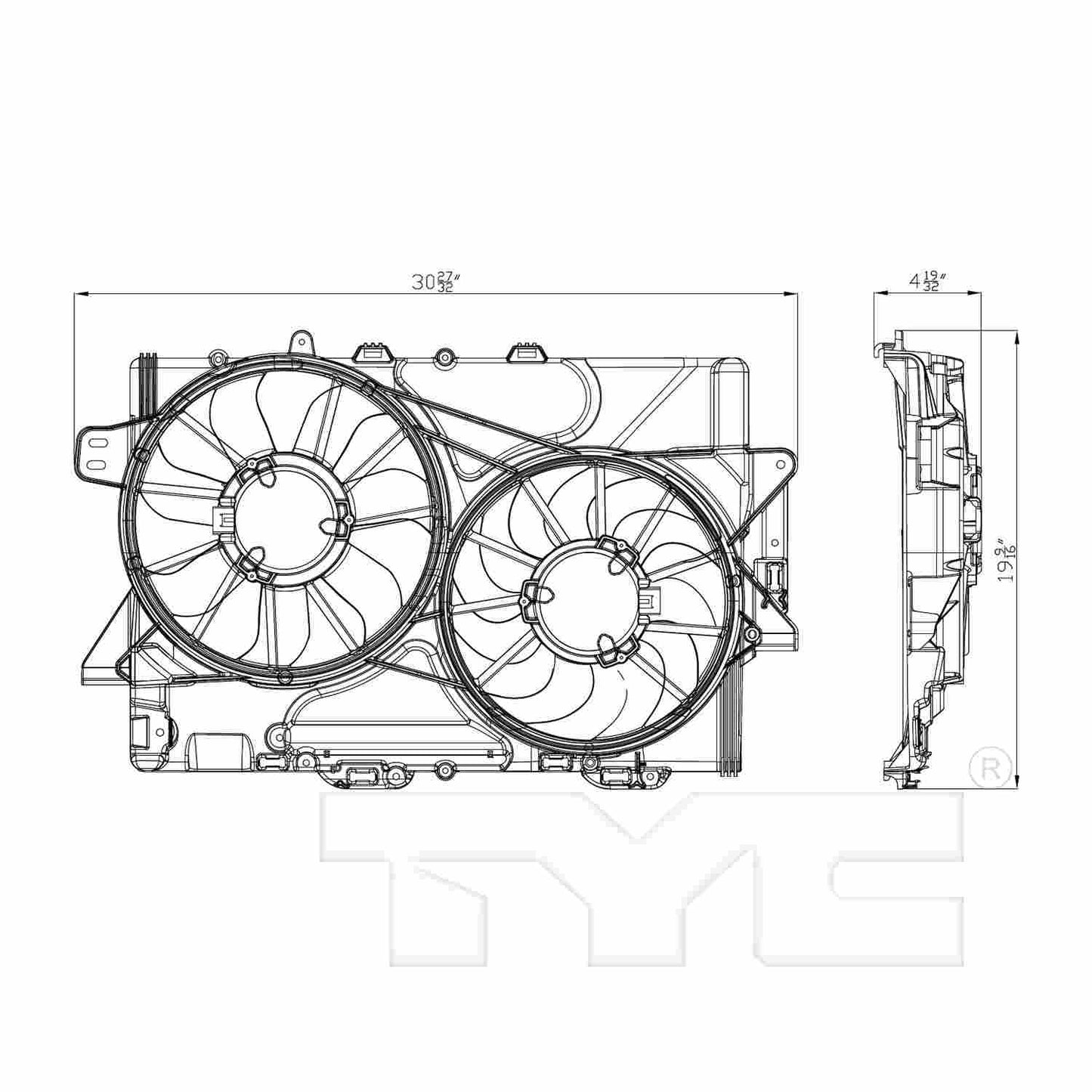 TYC Dual Radiator and Condenser Fan Assembly 623960