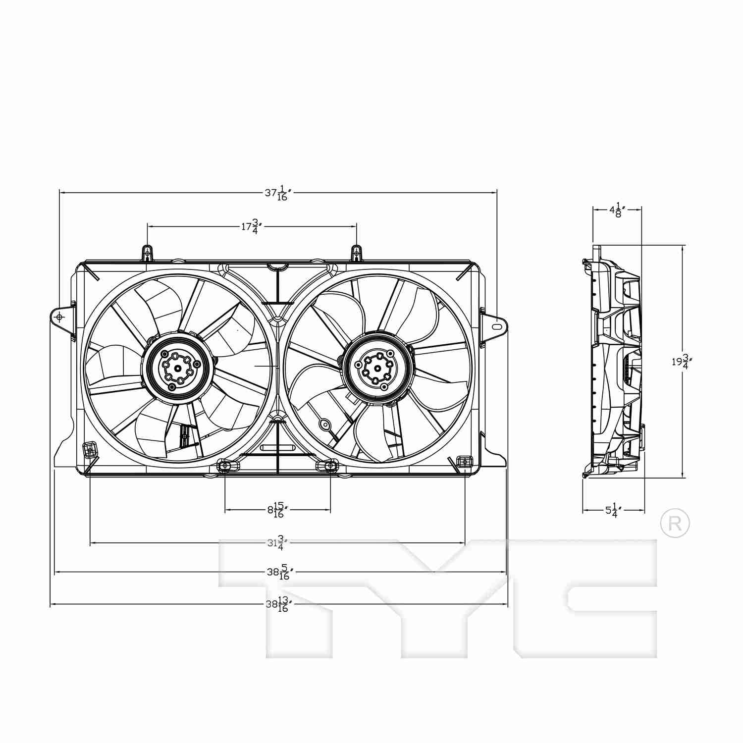 TYC Dual Radiator and Condenser Fan Assembly 624050