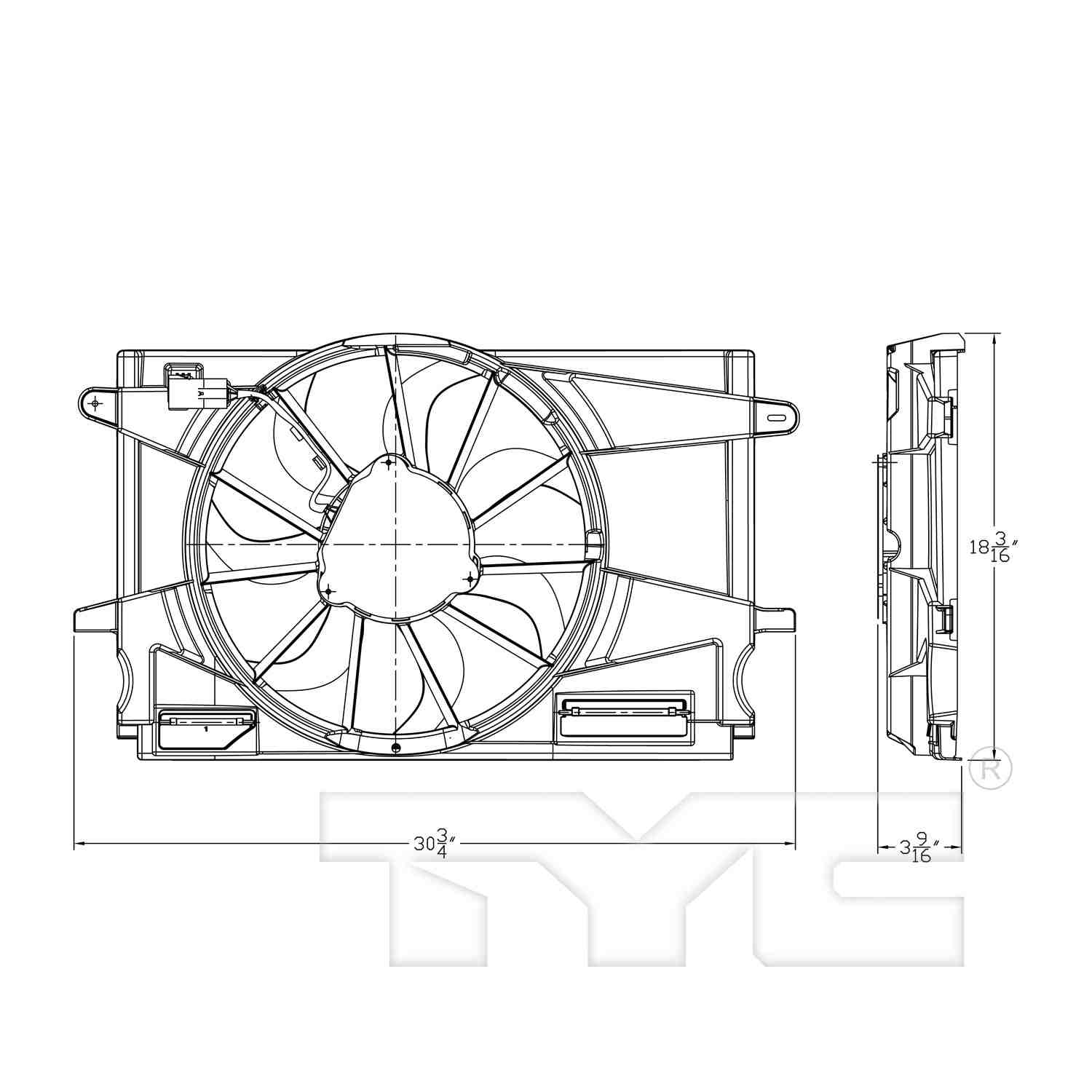 TYC Dual Radiator and Condenser Fan Assembly 624060