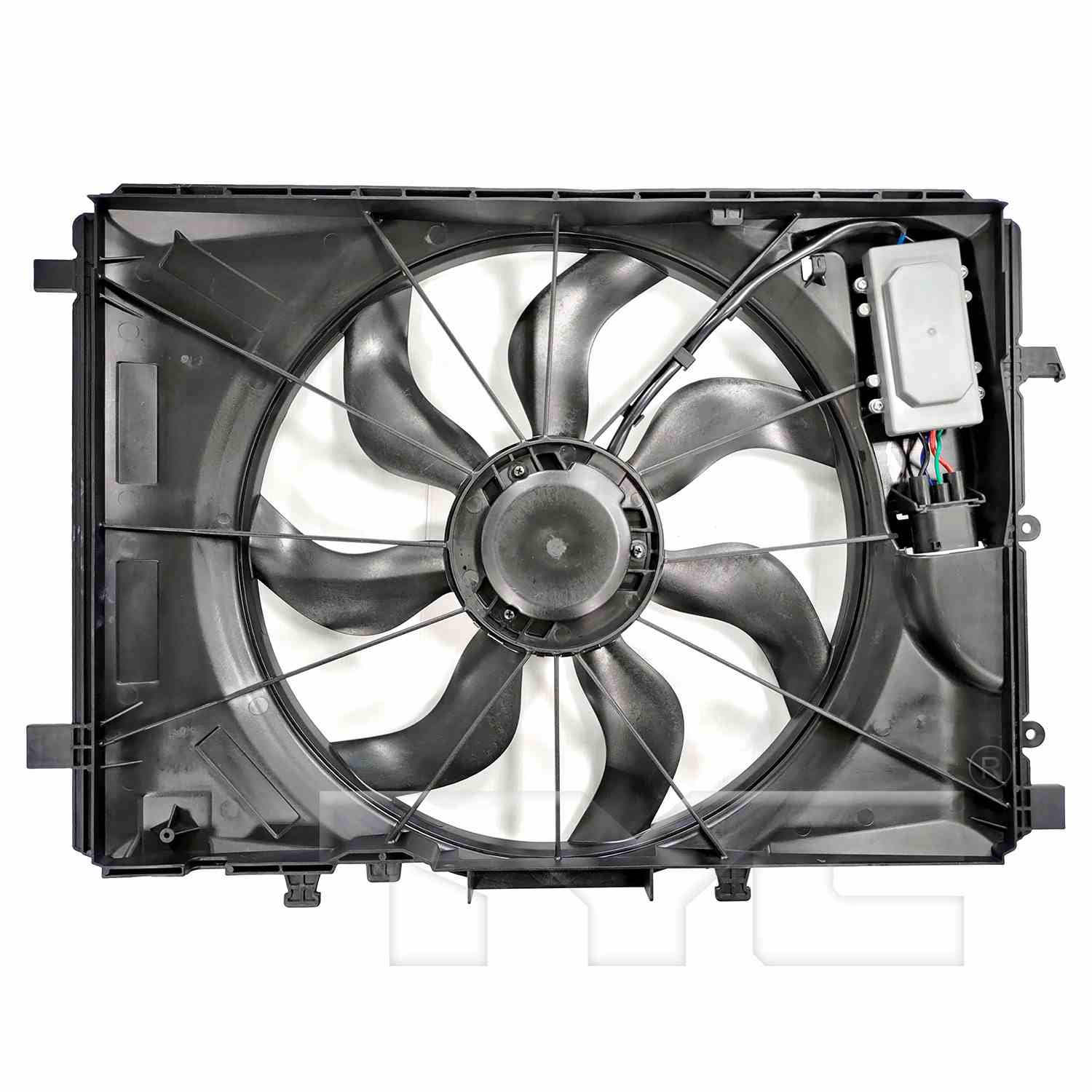 TYC Dual Radiator and Condenser Fan Assembly  top view frsport 624930