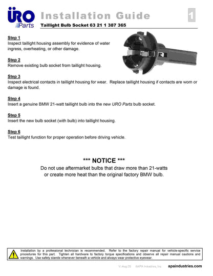 URO Tail Light Bulb Carrier