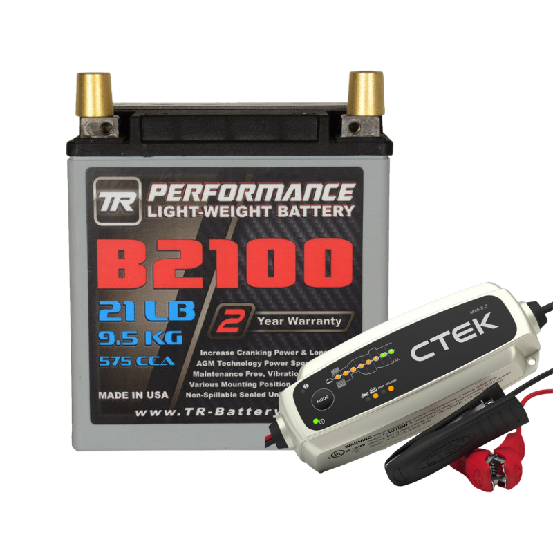 Tomioka Racing TR-B2100 21LBS AGM Lightweight Battery Street Use Race Use Track Use Universal Fit with Battery Tender (Optional)