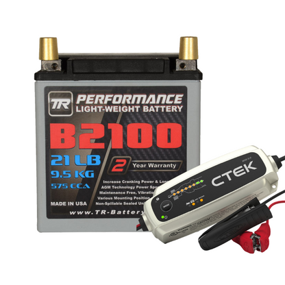 Tomioka Racing TR-B2100 21LBS AGM Lightweight Battery Street Use Race Use Track Use Universal Fit with Battery Tender (Optional)