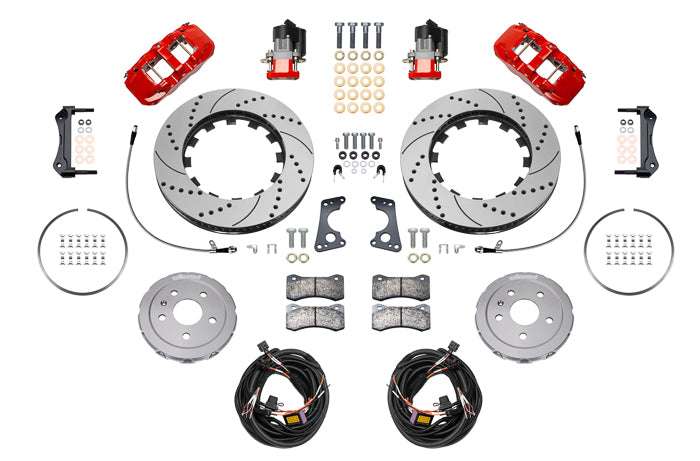 Wilwood 20-23 Chevy Corvette C8 Aero4 Red Rear Big Brake Kit - Drilled & Slotted 140-17009-DR