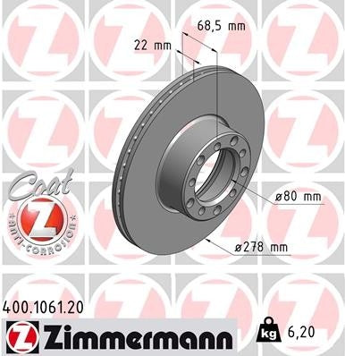 Zimmermann Disc Brake Rotor 400.1061.20