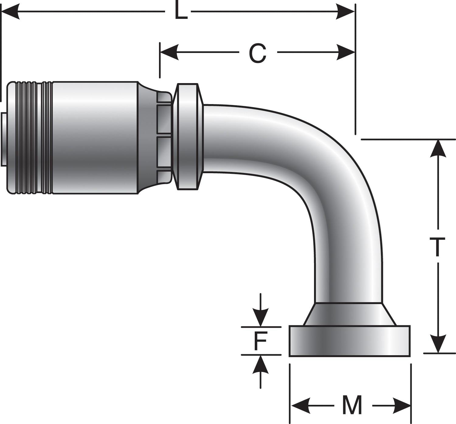 Gates Hydraulic GlobalSpiral MAX Pressure Code 62 O-Ring Flange Heavy - 90 Bent Tube G24365-2424