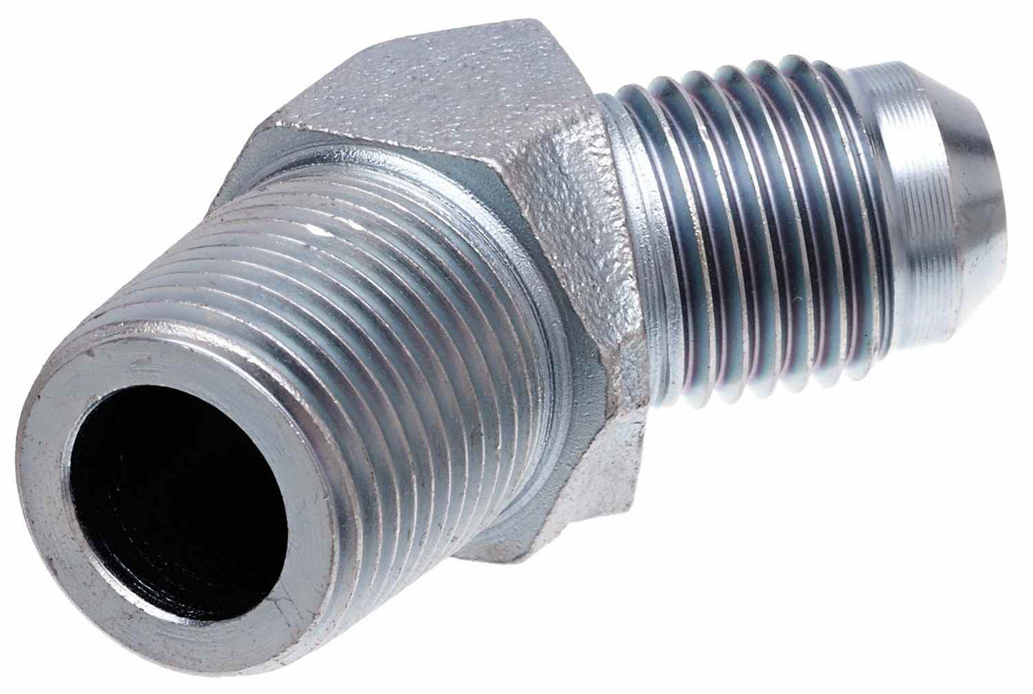 Gates Hydraulic Adapter Male British Standard Pipe Tapered Thread to Male JIC 37 Deg Flare 45 Deg G62153-0204