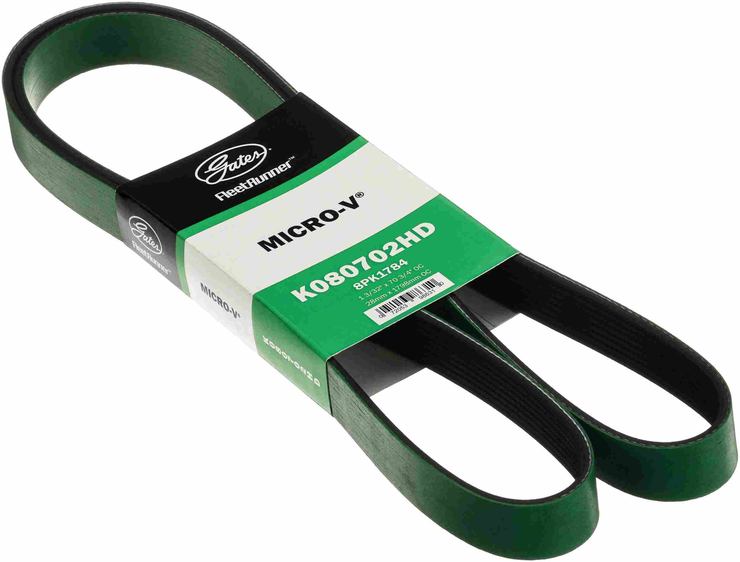 Gates Fleet Runner Micro-V Belts - 8 Ribs - 70.23in Length 1.087in Width K080702HD
