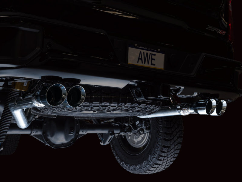 AWE Tuning 22-23 GMC Sierra 1500 AT4X 6.2L 0FG Catback Split Dual (Flat Bumper) - Chrome Silver Tips 3015-42284 3015-42284 Photo - Mounted