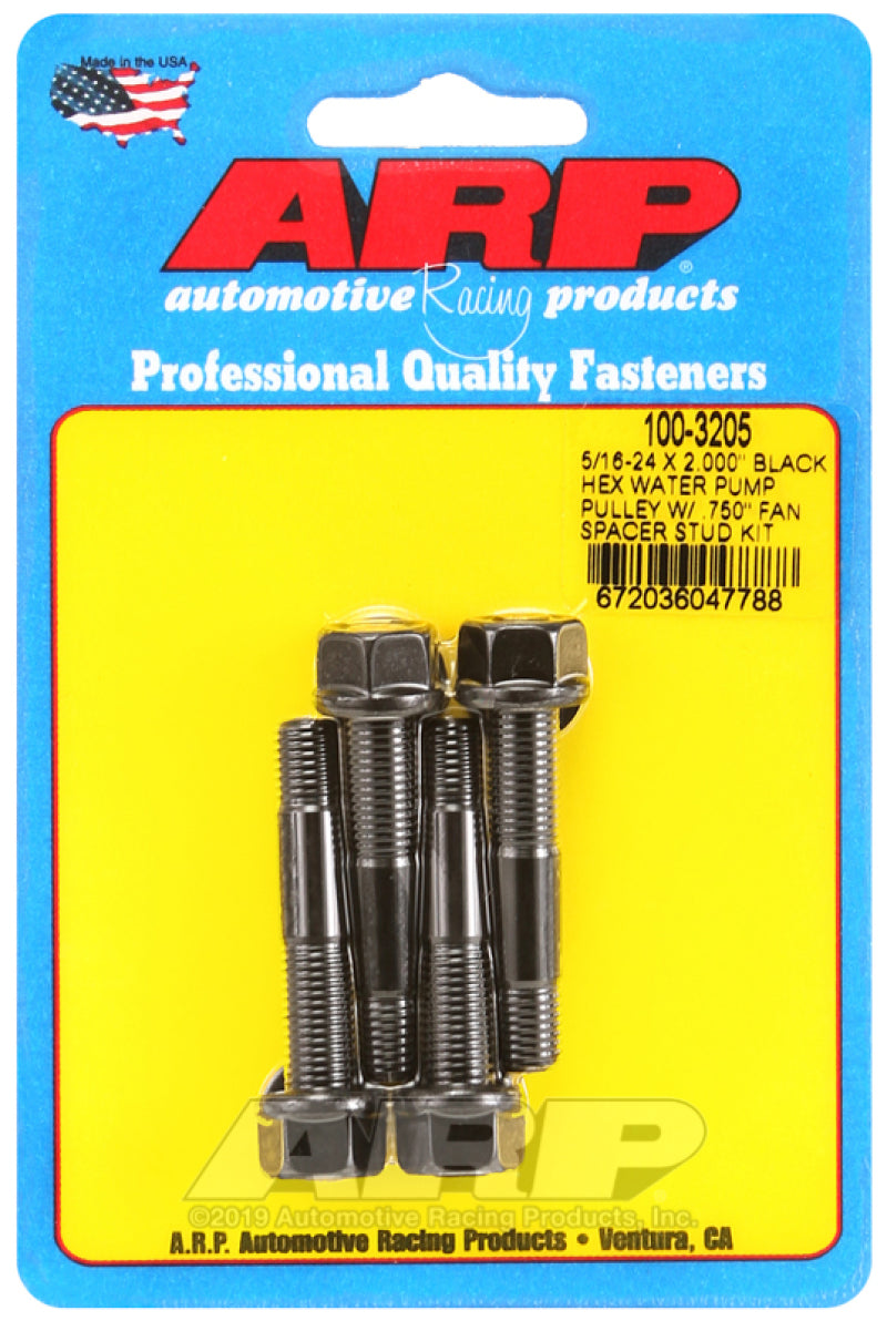 ARP 5/16-24 X 2.000 Black Hex Water Pump Pulley W/ .750" Fan Spacer Stud 100-3205 User 1